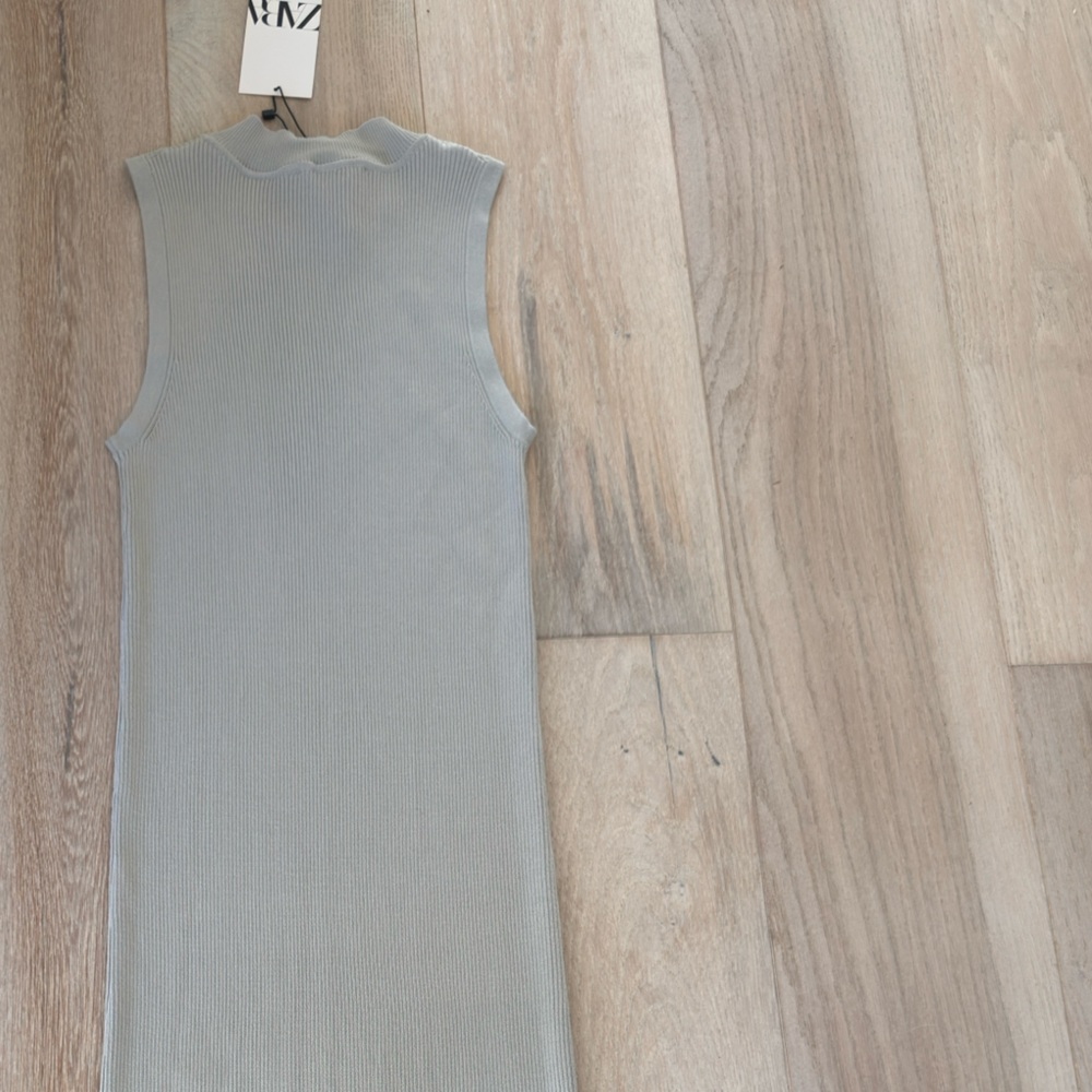 NWT Zara Gray Sleeveless Mock Neck Ribbed Midi Dress - Picture 5 of 8